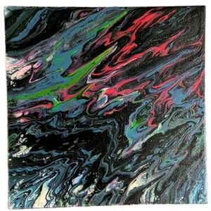 Abstract Fluid Pour Painting 8 X 8 Canvas Board Home Decor Art OOAK UV Reactive